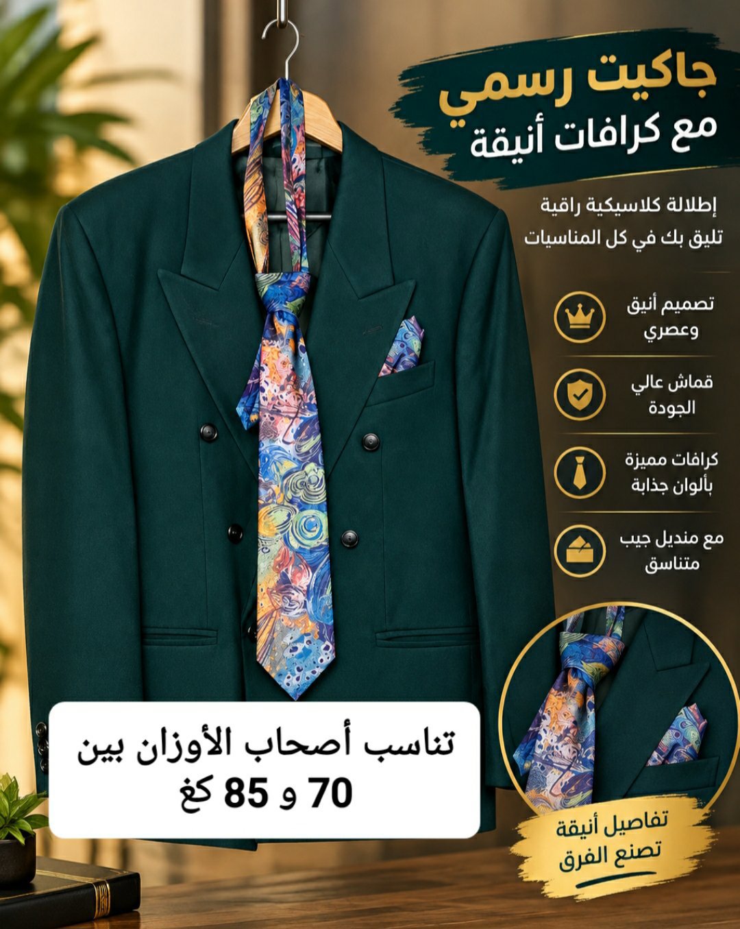 جاكيت رسمي مع كرافات أنيقة شبه جديدة قياس L بسعر 30$ 