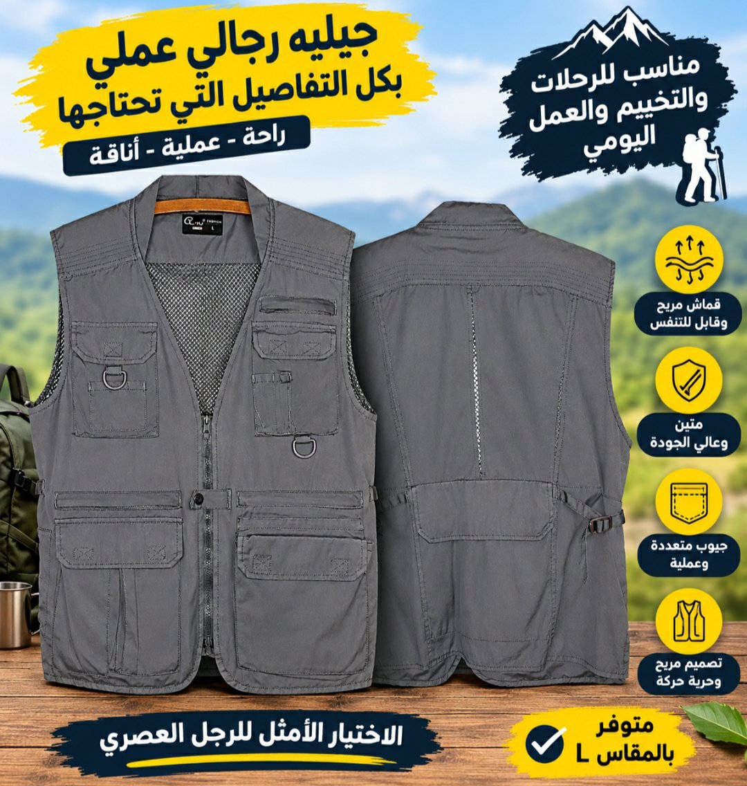 جيليه رجالي يناسب للعمل والصيد الخ.. شبه جديدة قياس L