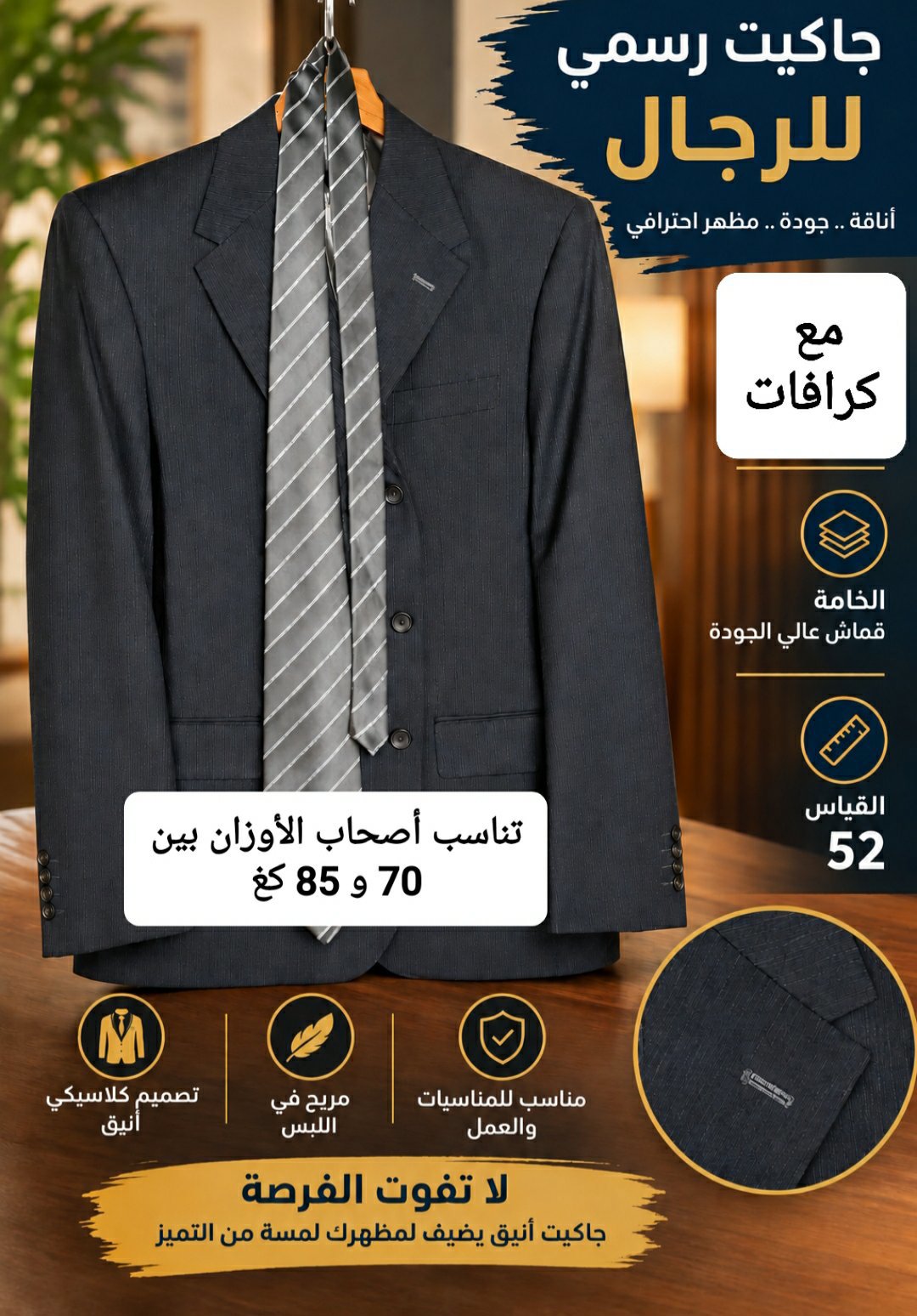جاكيت رسمي قياس 52 مع كرافات بسعر 40$